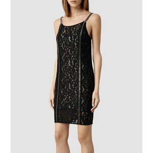 All saints Asha Dress Black Embellished Double Layered Sequin Chain Straps Size